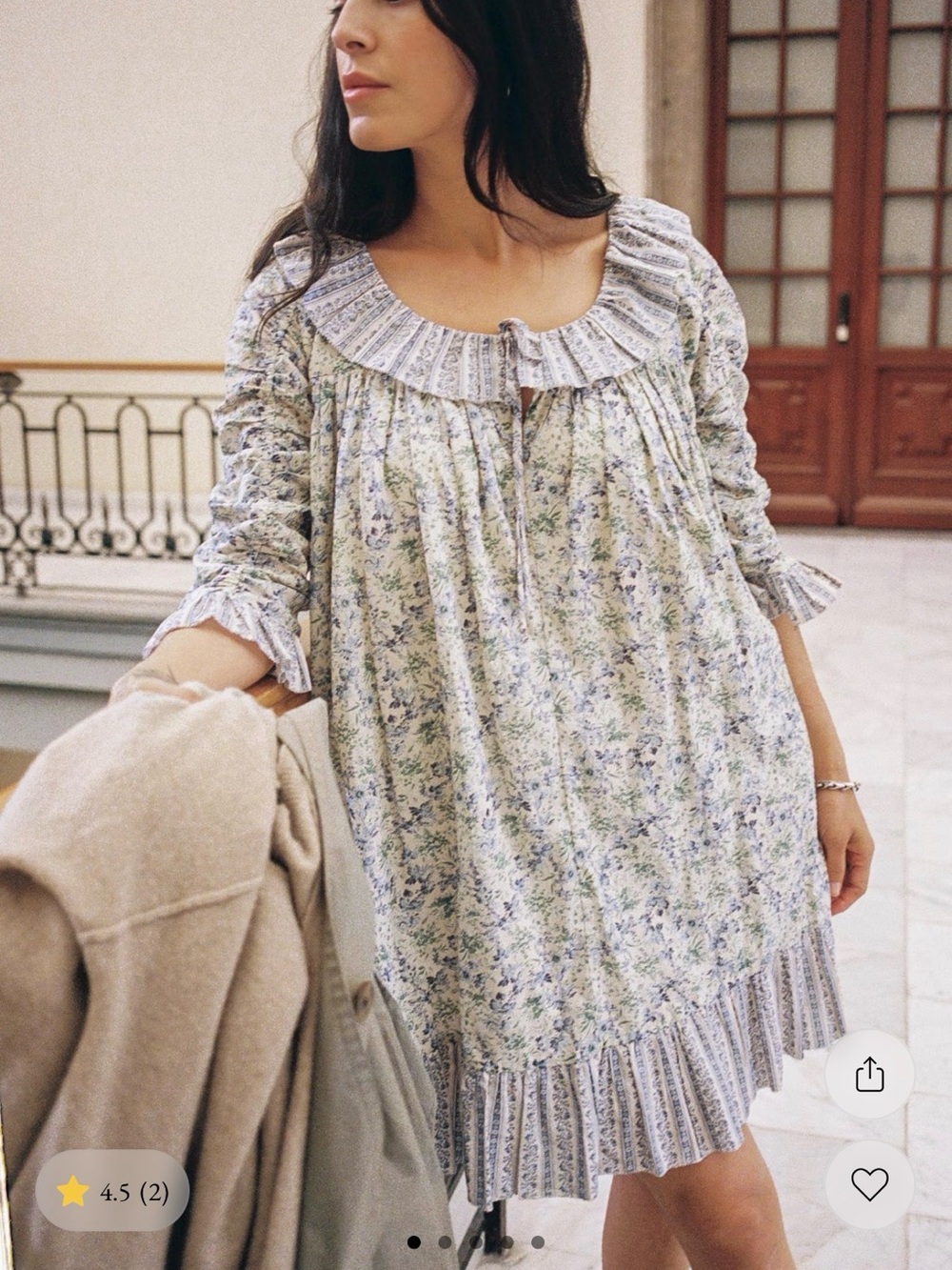 Christy Dawn Cream Floral Ruffled Peasant Dress with Blue Accents - Picture 4 of 5
